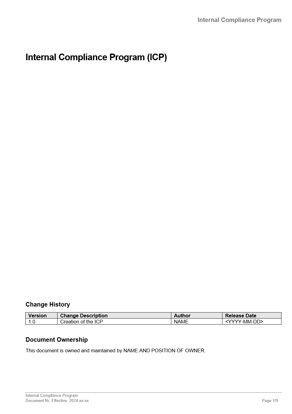 Internal Compliance Program (ICP)